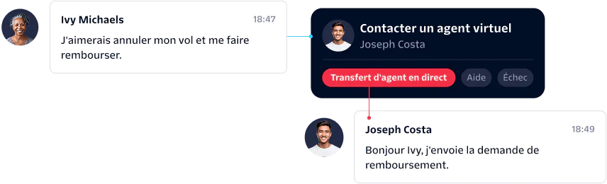 Customer Request for Flight Cancellation and Refund A customer asks a virtual agent to cancel a flight and get a refund; the request is handed off to a live agent.