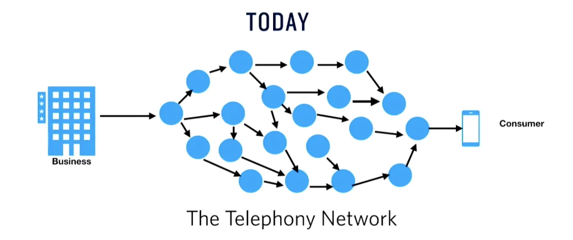 Diagram explaining how the telephony network connects businesses to consumers Diagram explaining how the telephony network connects businesses to consumers